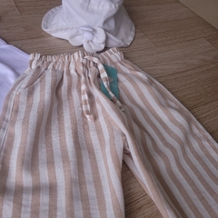 Pantalón beba lino con moño rayado