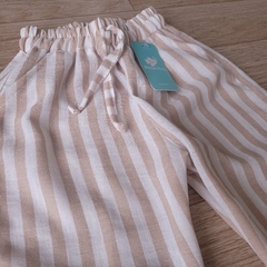 Pantalón beba lino con moño rayado - Pececitos
