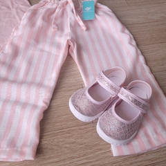 Pantalón beba lino con moño rayado - comprar online