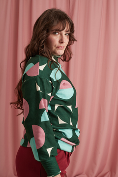 sweater oversize Saturno - geométrico verde - Foga