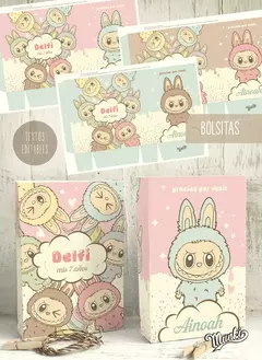 Bolsitas de cumpleaños para imprimir de los personajes Labubu - Archivo digital Personalizable de los Labubu