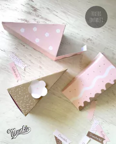 Kit imprimible de caja para golosinas porción de torta de cumpleaños