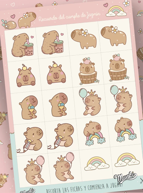 Juego de la memoria Capibara para regalito de cumpleaños