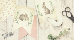 kit imprimible coneja acuarelas rosa para decorar fiesta de cumpleaños bautismo baby shower