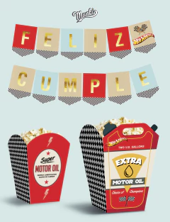 kit cumpleaños hot wheels, cajas popcorn para imprimir