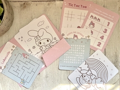 My Melody cards with word searches, tic-tac-toe, and a maze. Kawaii My Melody Kuromi coloring pages. Easy to put together, simple decoration.