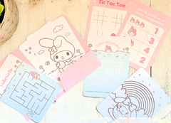 Tarjetas Didácticas My Melody Imprimibles con mini carpeta con interior rosa y celeste (incluye carpeta con texto editable)