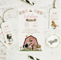 invitaciones cumpleaños granja de zenón rosa vaca lola