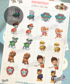 Juego Memoria Paw Patrol con TEXTOS EDITABLES