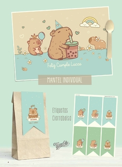 kit imprimible capybara para decorar cumpleaños de niño