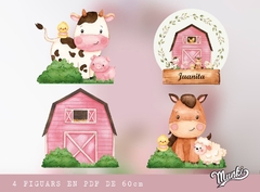 Kit imprimible Animalitos de la Granja Rosa Grandes para decorar Mobiliario - comprar online