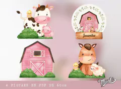 Kit imprimible Animalitos de la Granja Rosa Grandes para decorar Mobiliario - comprar online