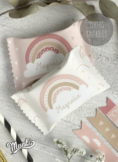 kit imprimible arcoiris rosa pastel con textos editables