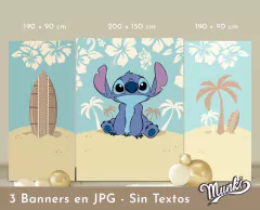 banner imprimible de Stitch para imprimir y decorar fondo de mesa de cumpleaños