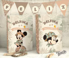Kit imprimible Minnie Safari Rosa pastel PERSONALIZADO