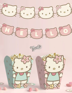 Caixas de pipoca decoradas com a personagem Hello Kitty