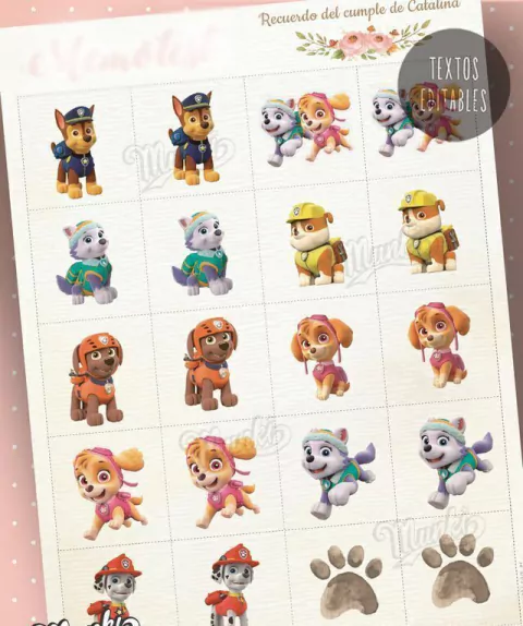 Juego Memoria Imprimible Skye y Everest con TEXTOS EDITABLES