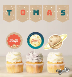 toppers para decorar muffins y tortas temática del espacio