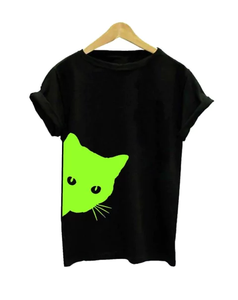 Remera gato verde flúo