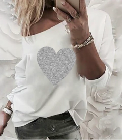 Remera manga larga “corazon glitter"