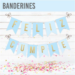 Banderin Tonos Celestes y Dorado Imprimible - comprar online