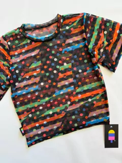 CROPTEE TUL MANGA CORTA LUNARES