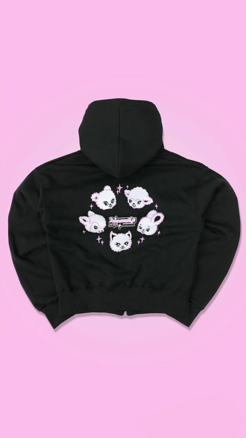 ANIMALS ZIP CROP HOODIE