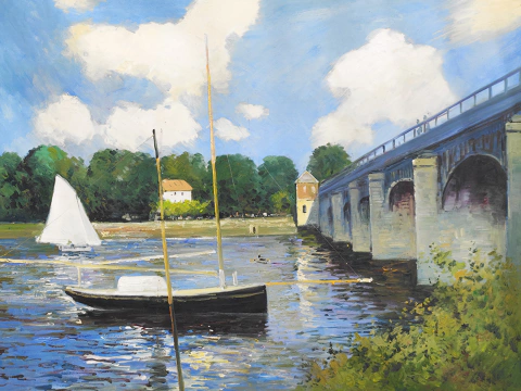 Tela a Óleo Pintada à Mão – Releitura "A Ponte de Argenteuil" (Claude Monet) – 75x100cm