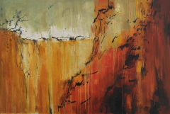 Tela a Óleo Pintada à Mão – Arte Abstrata Contemporânea em Tons Quentes – 75x100cm - Molduraria - Mestres da Moldura 