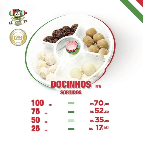 Docinhos Sortidos (Brigadeiro, Beijinho, Leite Ninho e Cajuzinho) Forminhas Nº06 Festa (Não escolhe)