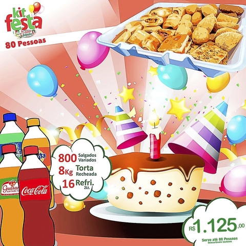 Kit Festa 80 Pessoas - Torta de 8kg (Quadrada)