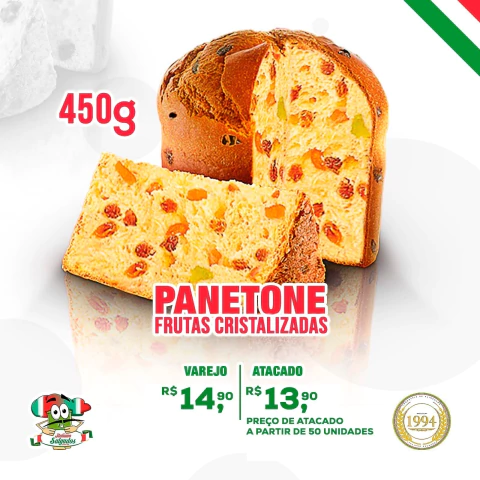 Panetone Tradicional : Frutas Cristalizadas - ATACADO - Peso: 450g Aprox.