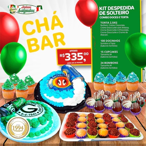 Kit Chá Bar - Despedida De Solteiro - Combo Doces e Torta - Serve até 25 Pessoas - comprar online