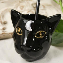 Mate de ceramica de gato con bombilla, ojos ORO CON LUNITA BLANCA - comprar online