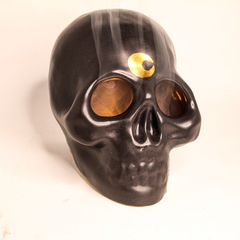 Porta vela y sahumadora calaca calavera de ceramica grande, con platito - comprar online