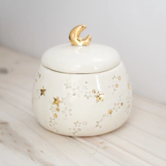 Contenedor de ceramica cofre alhajero ESPECIALES tornasol y oro