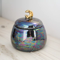 Contenedor de ceramica cofre alhajero ESPECIALES tornasol y oro - Astral Objetos cerámica