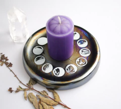 Plato de ceramica RUEDA ZODIACAL con tornasol y oro, SIGNOS