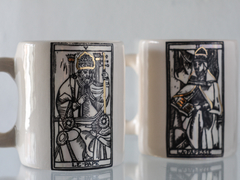Taza Tarot de ceramica, Base Blanca con tornasol y oro - comprar online