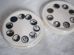 Plato de ceramica RUEDA ZODIACAL con tornasol y oro, SIGNOS