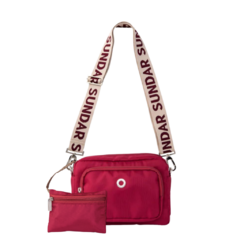 Crossbody Sundar  Laura Granate con asa Ribbon beige y monedero 