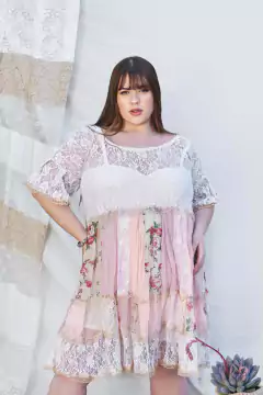 VESTIDO PASIONARIA PATCHWORK Y ENCAJE - comprar online