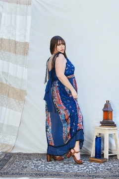 VESTIDO ORQUIDEA AZUL PATCHWORK - CAROLA CORNEJO BOUTIQUE SUSTENTABLE