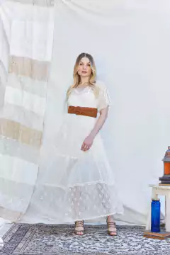 VESTIDO GARDENIA NATURAL GASA Y ENCAJE - comprar online