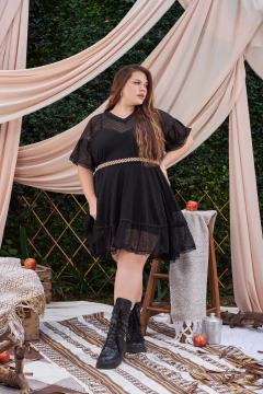 VESTIDO GERANIO NEGRO MICROTUL - CAROLA CORNEJO BOUTIQUE SUSTENTABLE