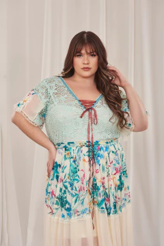 VESTIDO ALISO GUIPURE BOTANICO