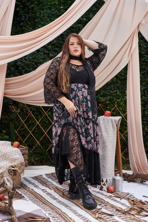 VESTIDO HORTENSIA NEGRO BOTANICO - comprar online