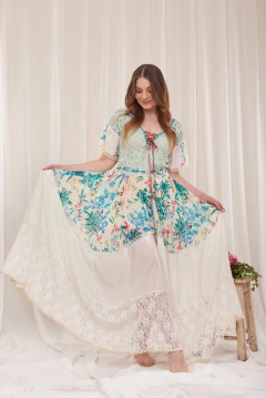 VESTIDO ALISO GUIPURE BOTANICO