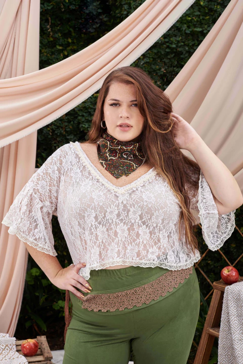 BLUSA HIERBAS ENCAJE TEÑIDO - comprar online