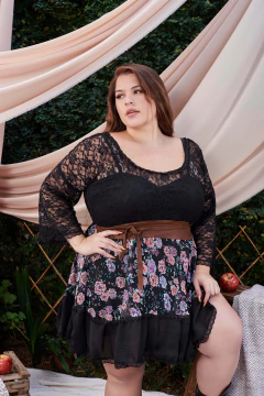 VESTIDO HORTENSIA NEGRO CORTO FLORES